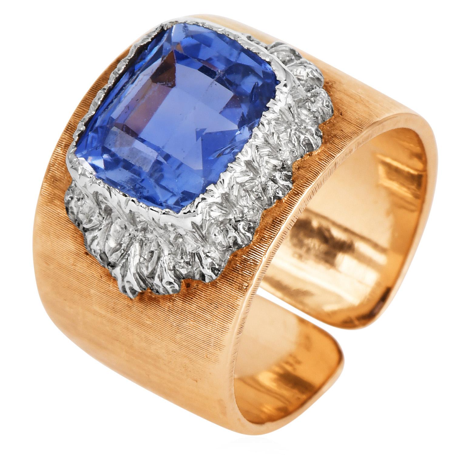 Buccellati Vintage zertifizierter 3,50 Karat Ceylon Saphir 18K Gold Ring 4