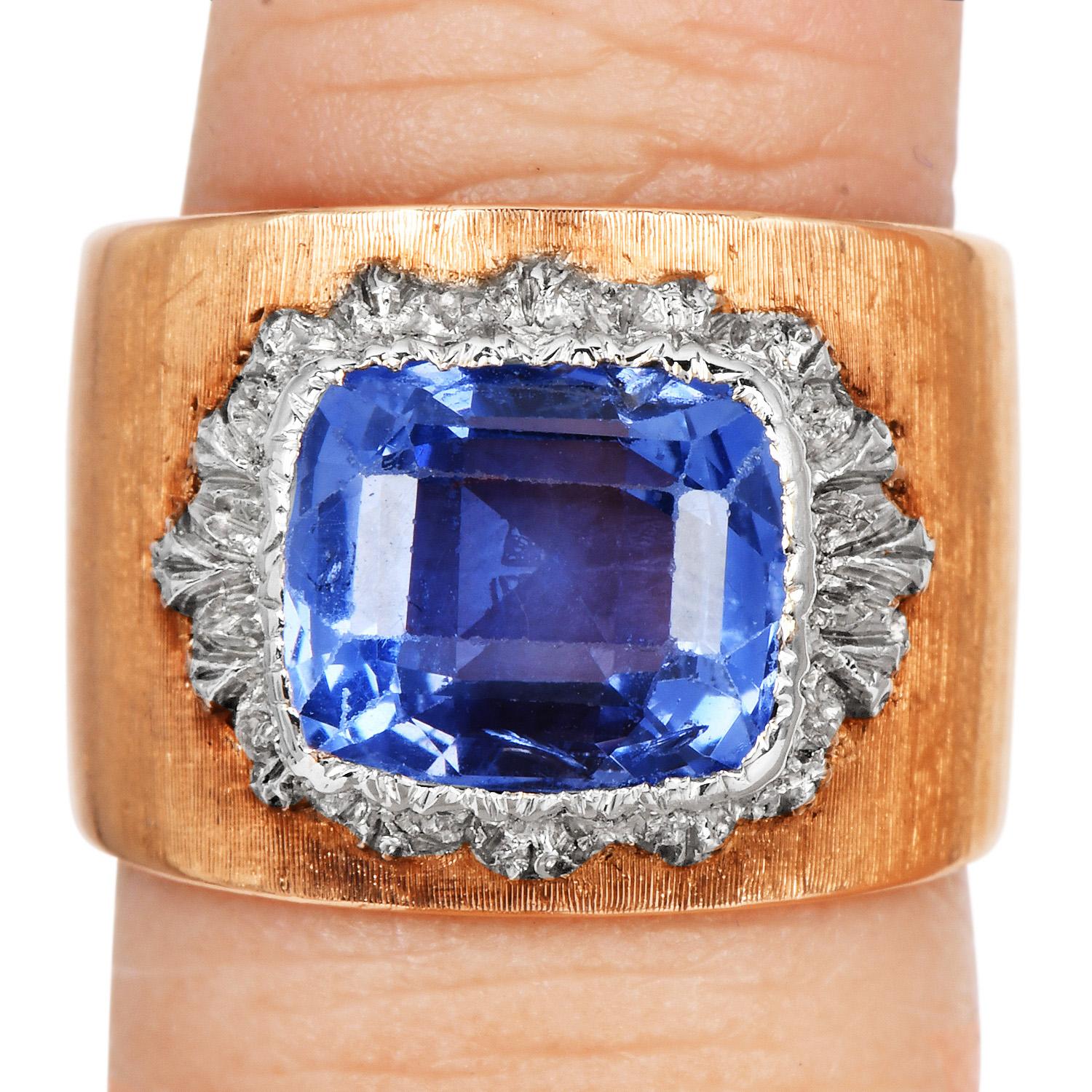 Buccellati Vintage zertifizierter 3,50 Karat Ceylon Saphir 18K Gold Ring 5