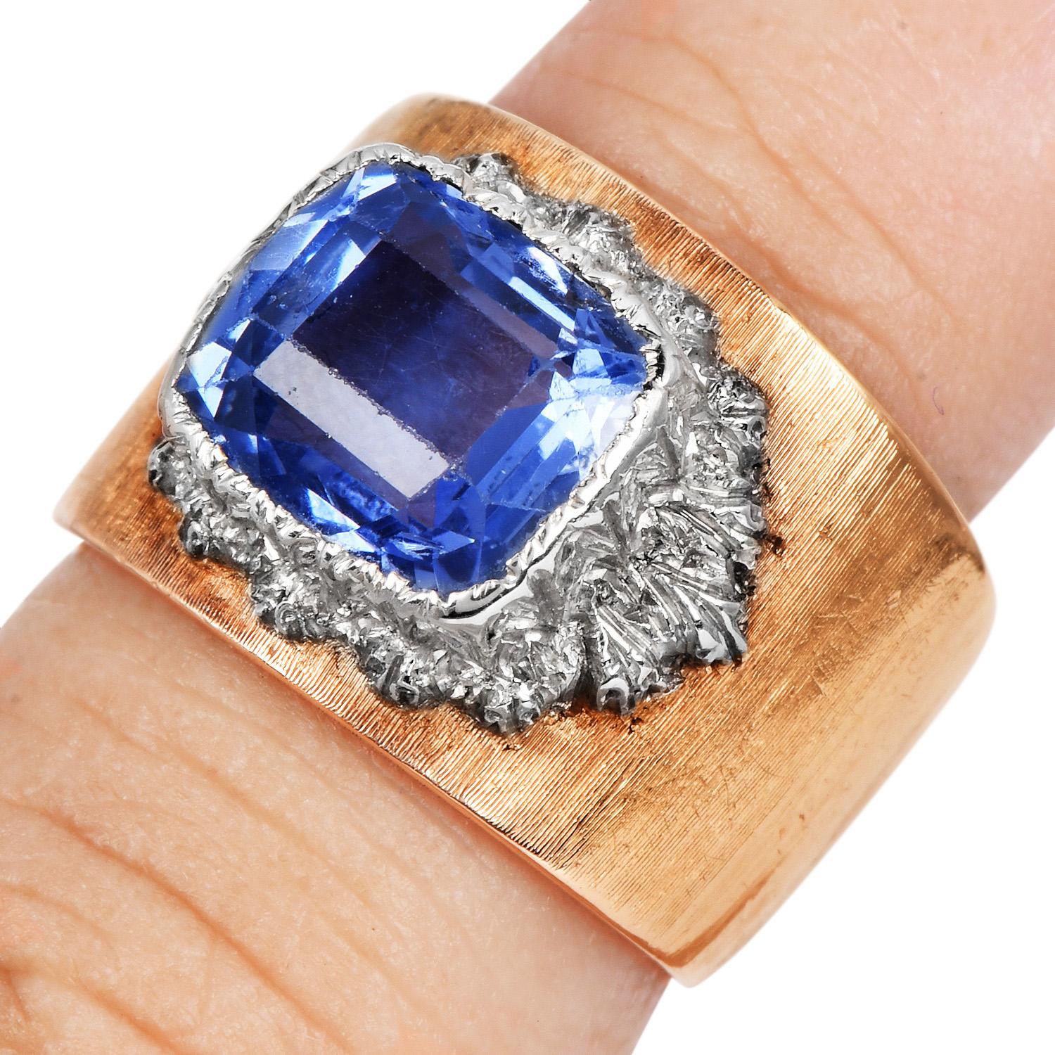 Buccellati Vintage zertifizierter 3,50 Karat Ceylon Saphir 18K Gold Ring 6