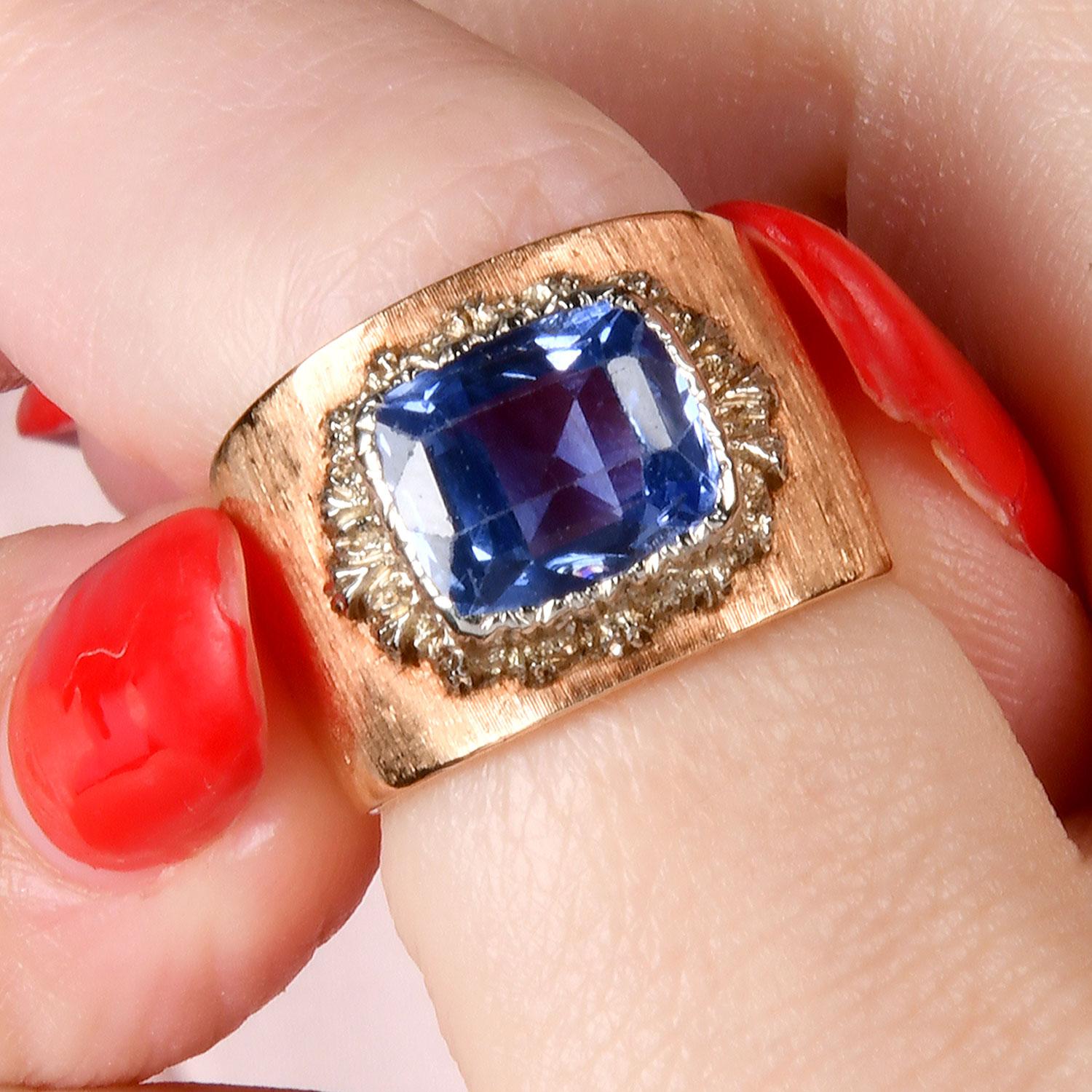 Buccellati Vintage zertifizierter 3,50 Karat Ceylon Saphir 18K Gold Ring 8