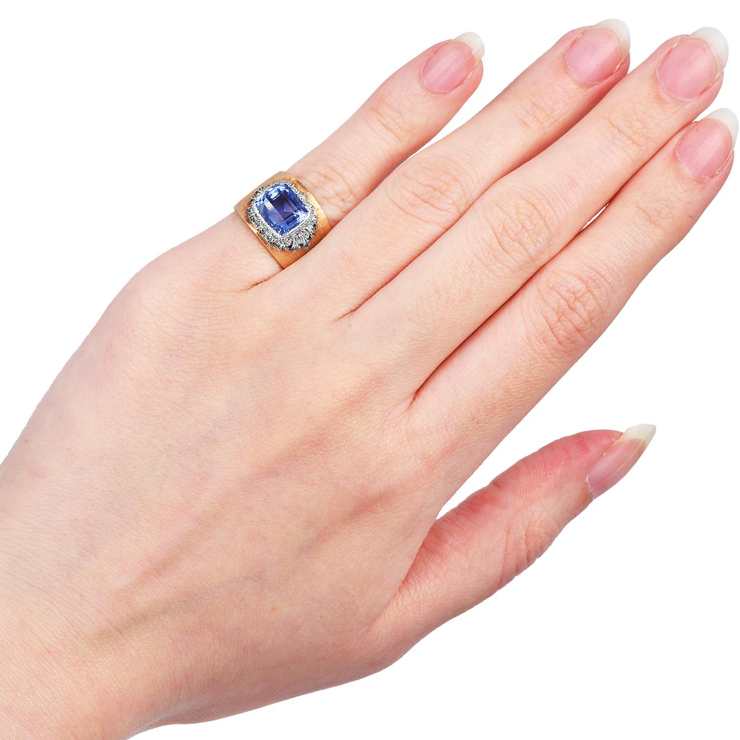 Buccellati Vintage zertifizierter 3,50 Karat Ceylon Saphir 18K Gold Ring (Retro)
