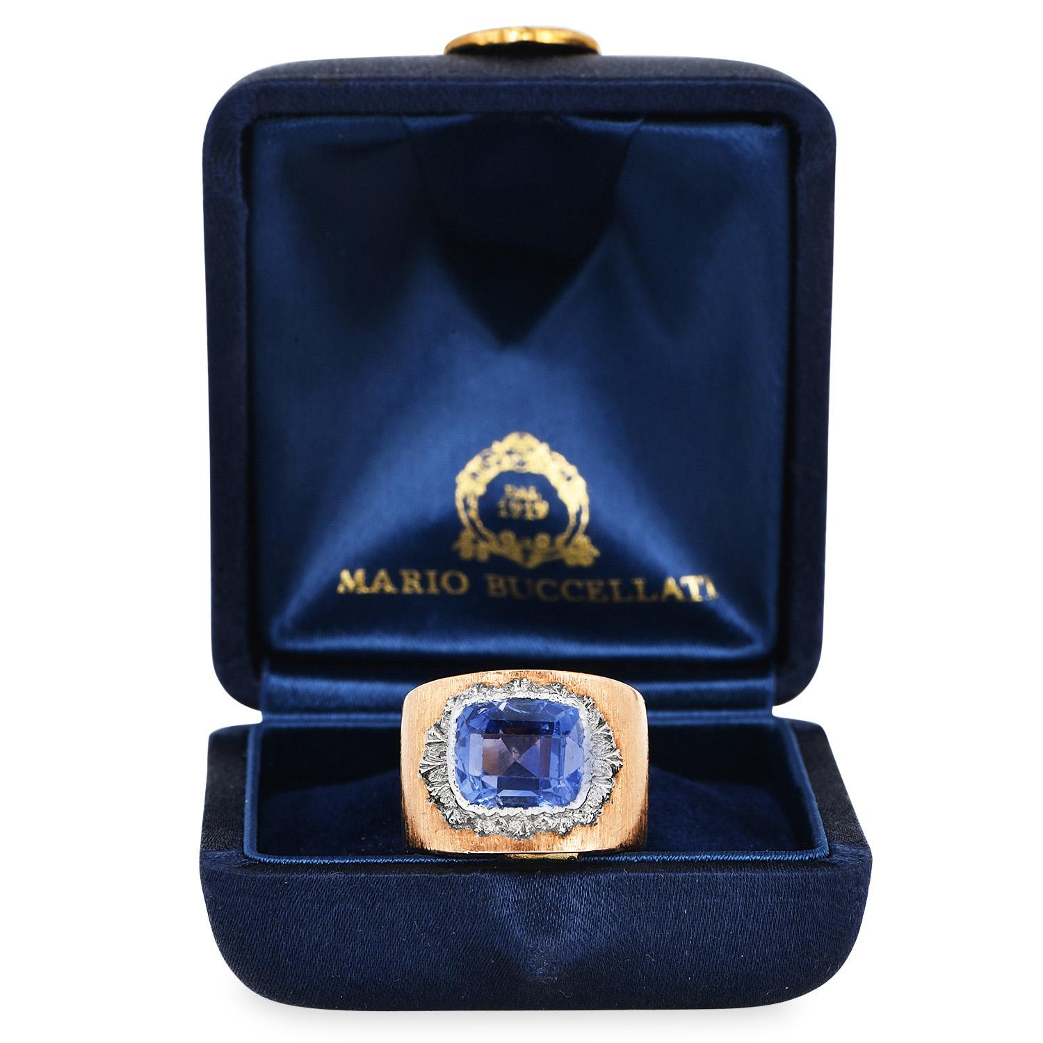 Buccellati Vintage zertifizierter 3,50 Karat Ceylon Saphir 18K Gold Ring im Zustand „Hervorragend“ in Miami, FL