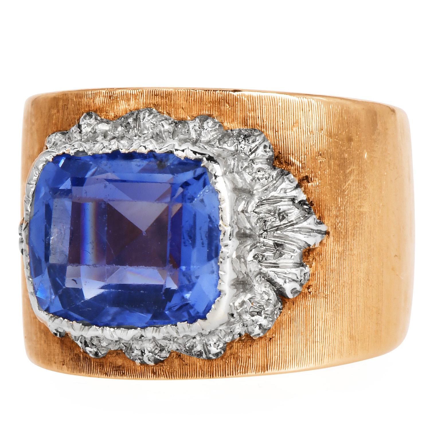 Buccellati Vintage zertifizierter 3,50 Karat Ceylon Saphir 18K Gold Ring für Damen oder Herren