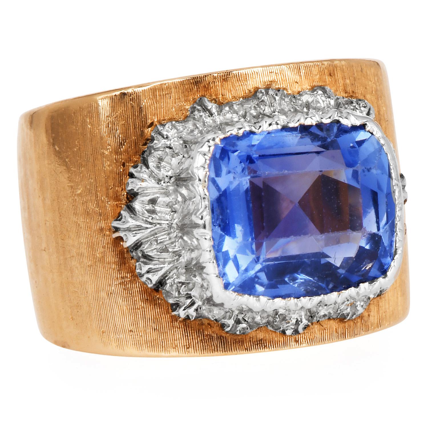 Buccellati Vintage zertifizierter 3,50 Karat Ceylon Saphir 18K Gold Ring 1