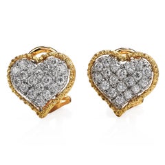Buccellati Vintage Diamond 18 Karat Gold Heart Clip-On Earrings