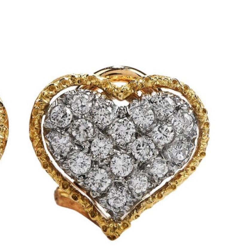 Buccellati Vintage Diamond 18 Karat Gold Heart Clip-On Earrings For Sale 4