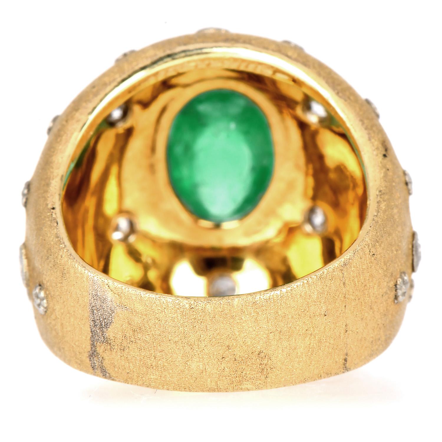 Women's Buccellati Vintage Diamond Cabochon Emerald 18K Gold Dome Ring For Sale