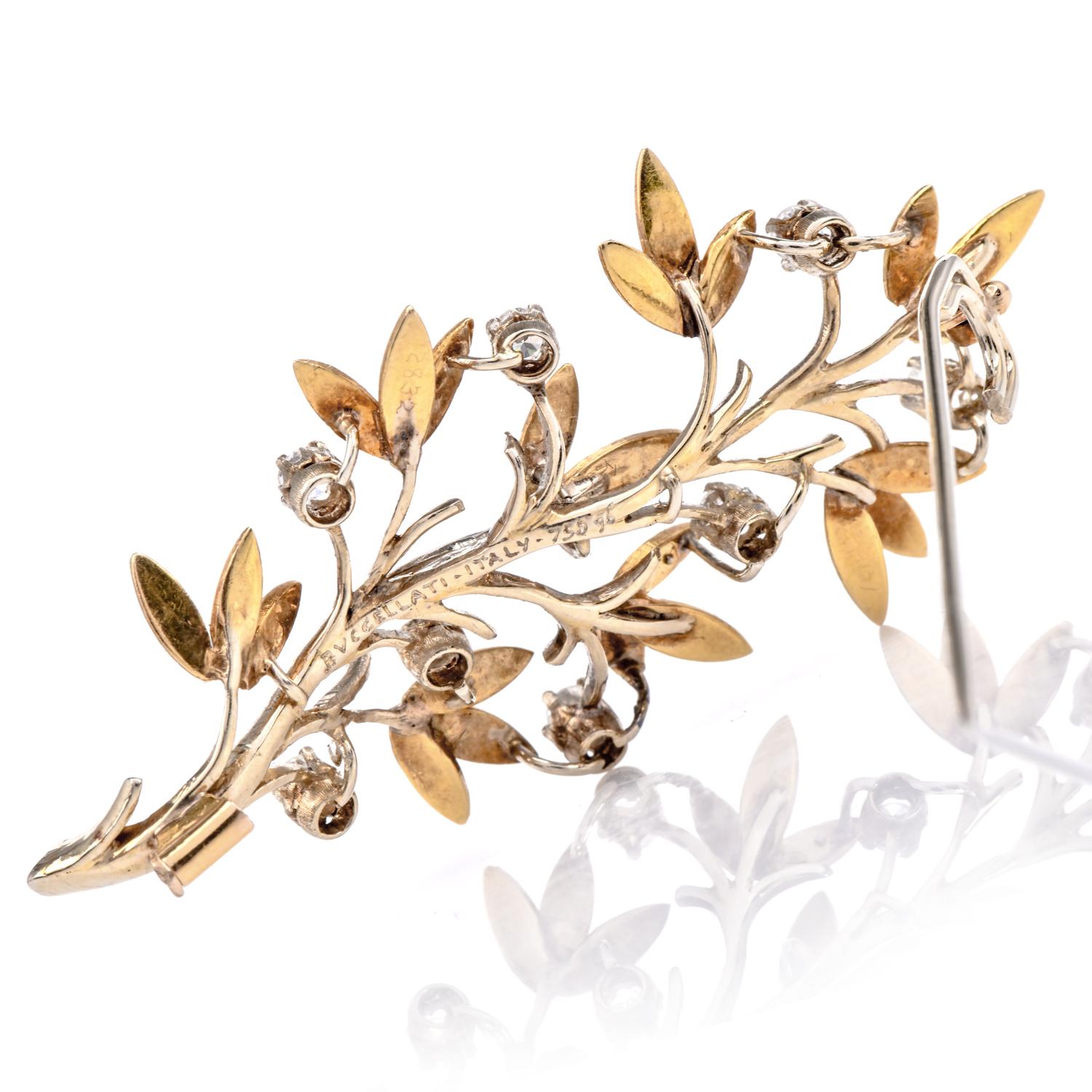 Buccellati Broche fleur vintage en or 18 carats et diamants Excellent état - En vente à Miami, FL