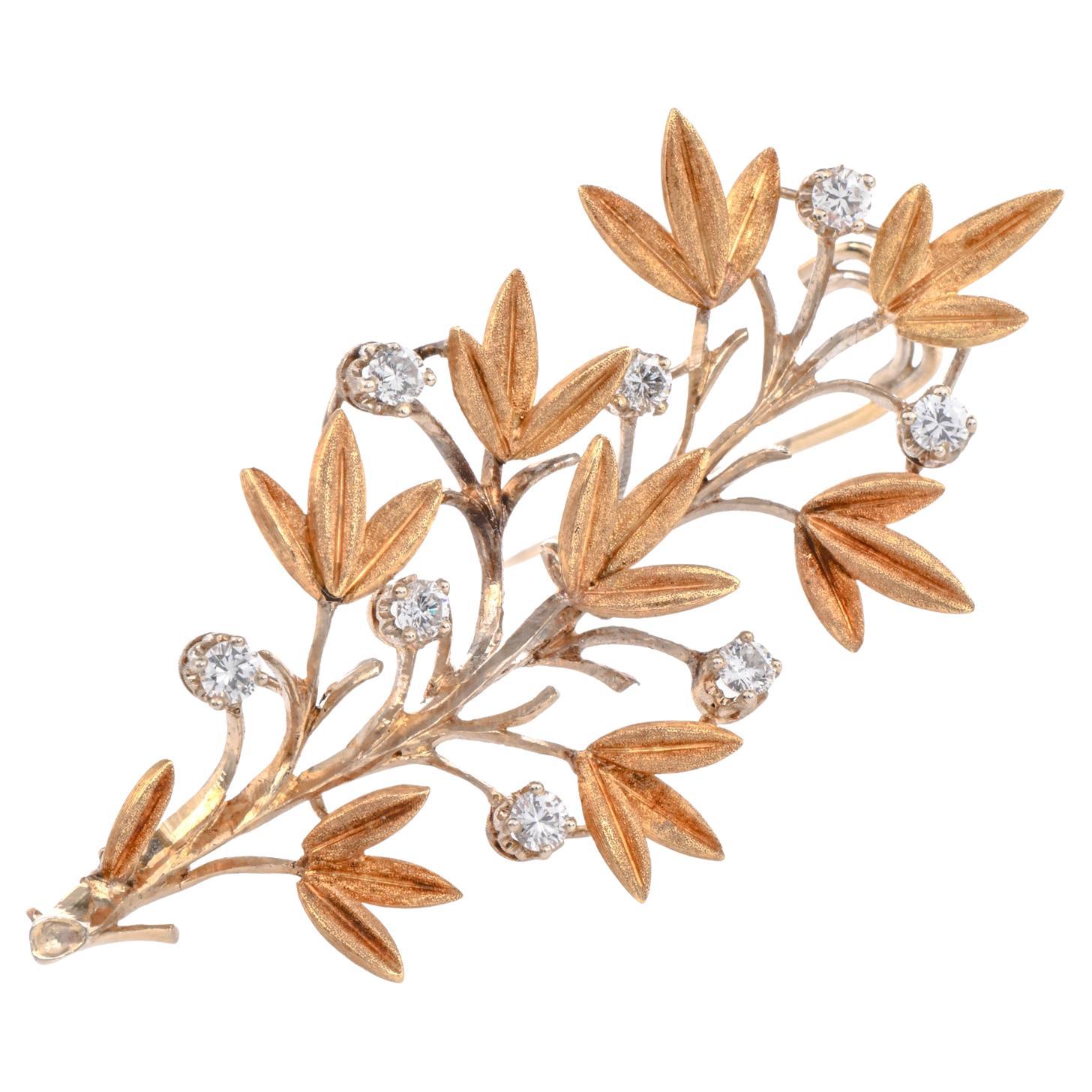 Buccellati Vintage Diamond Flower 18k Gold Spray Pin