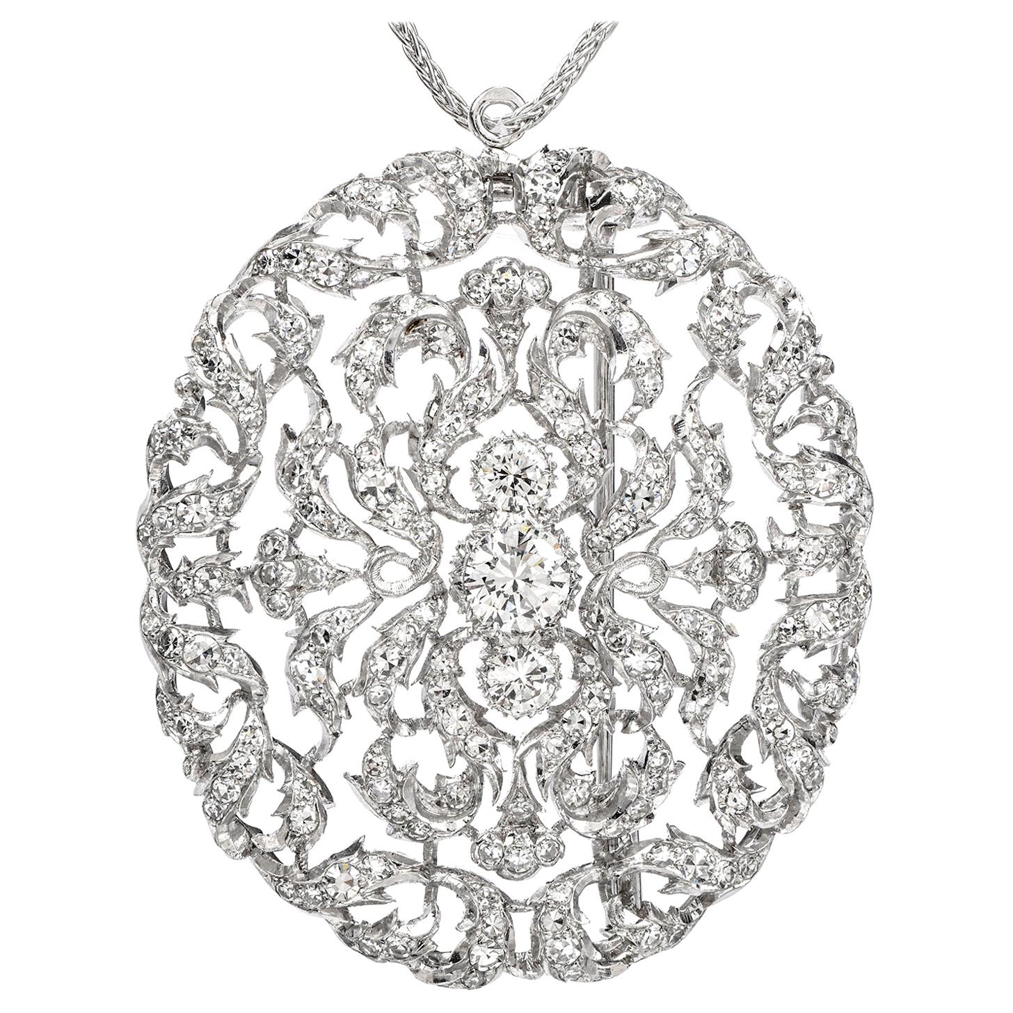 Buccellati Vintage Diamond Platinum Filigree Brooch and Pendant