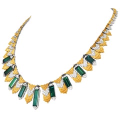 Buccellati Vintage Diamond & Tourmaline 18K Gold Choker Necklace