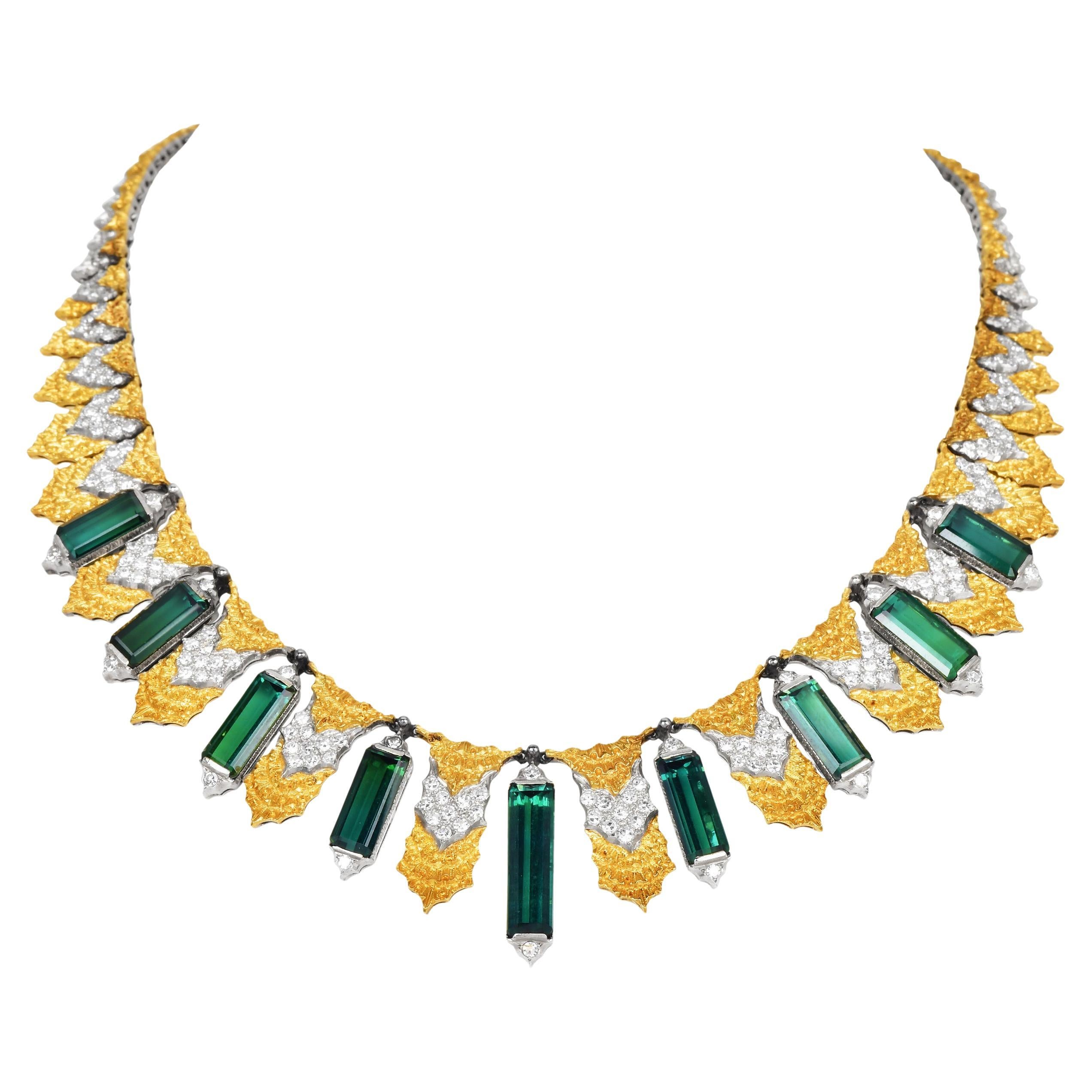 Collana girocollo in oro 18 carati con diamanti e tormalina di Buccellati Vintage in vendita