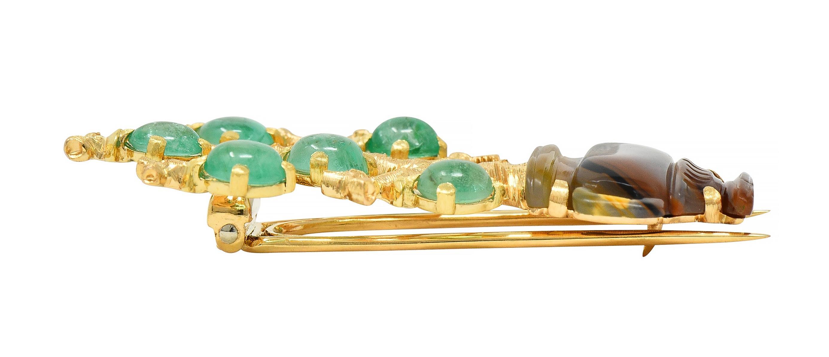 Buccellati Vintage Emerald Agate 18 Karat Yellow Gold Giardinetti Tree Brooch For Sale 4