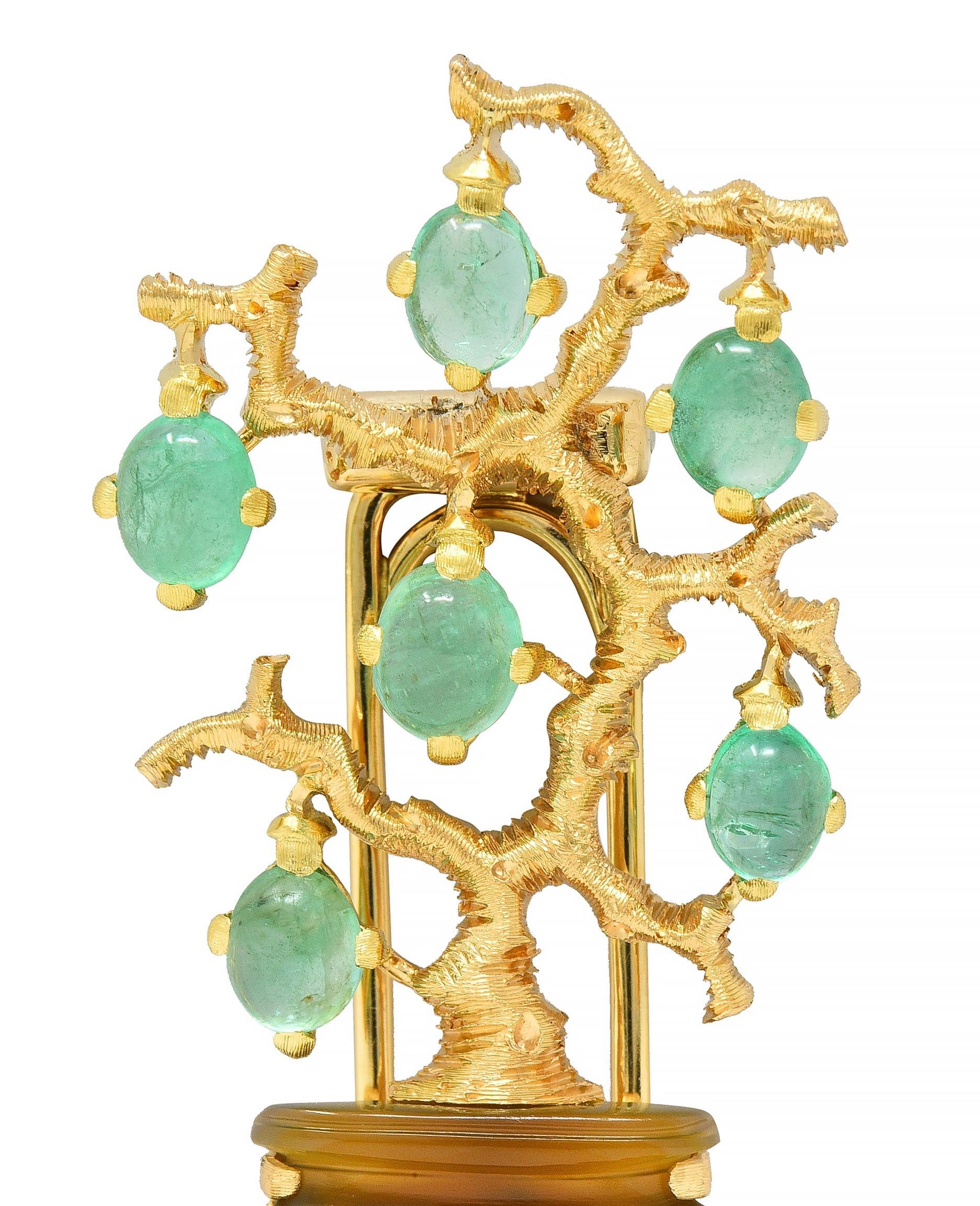 Buccellati Vintage Emerald Agate 18 Karat Yellow Gold Giardinetti Tree Brooch For Sale 3