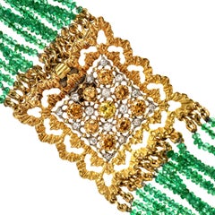 Buccellati Vintage Mehrreihige Halskette mit Smaragd-Diamant-Verschluss aus 18 Karat Gold
