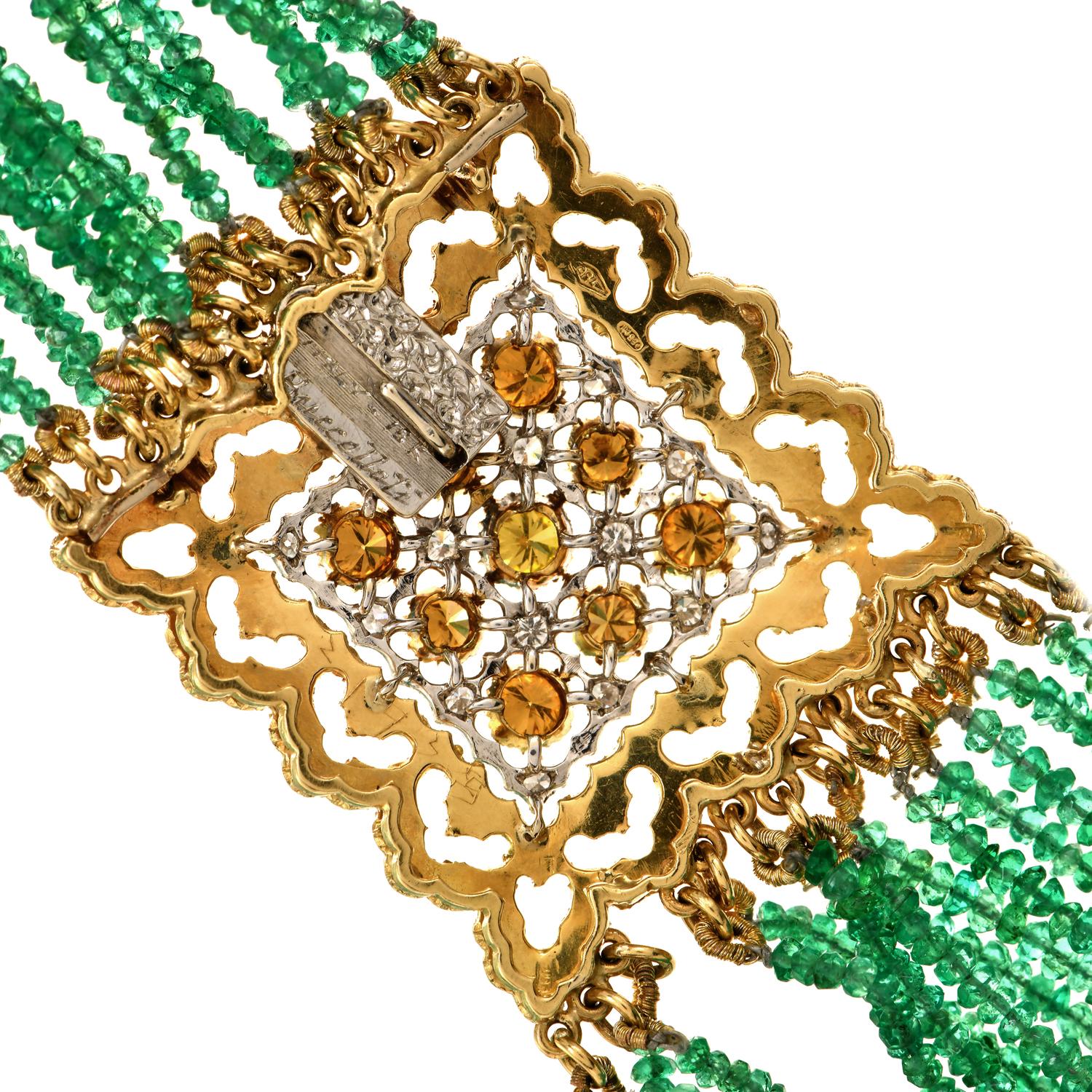 Buccellati Vintage Emerald Diamond 18K Gold Clasp Multi Strand Necklace 1