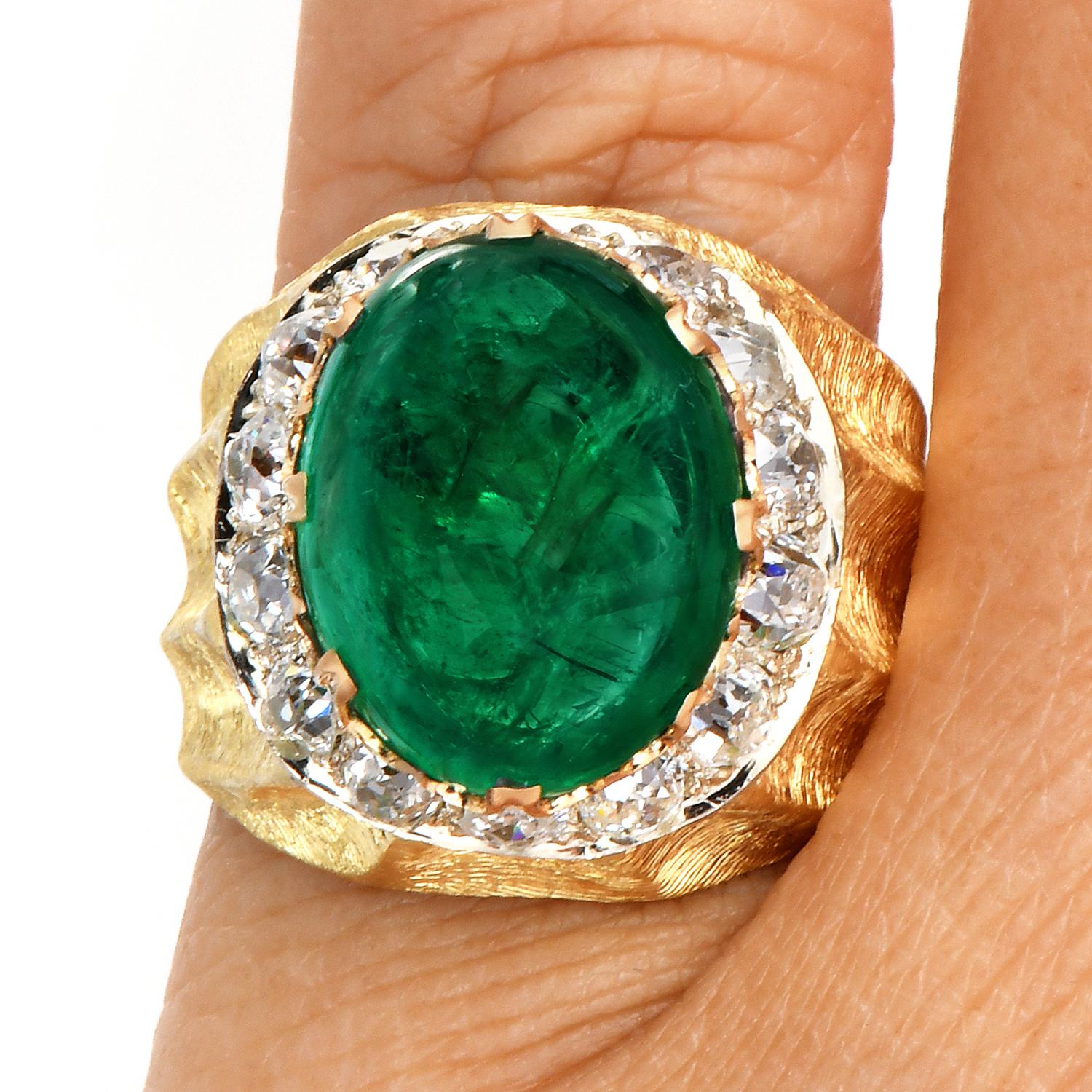 Buccellati Vintage Emerald Diamond 18k Gold Cocktail Ring 1