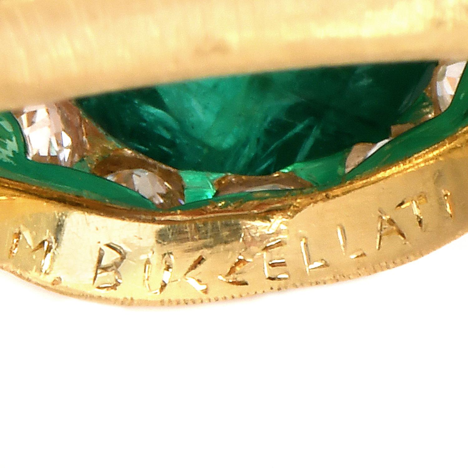 Buccellati Vintage Emerald Diamond 18k Gold Cocktail Ring In Excellent Condition In Miami, FL