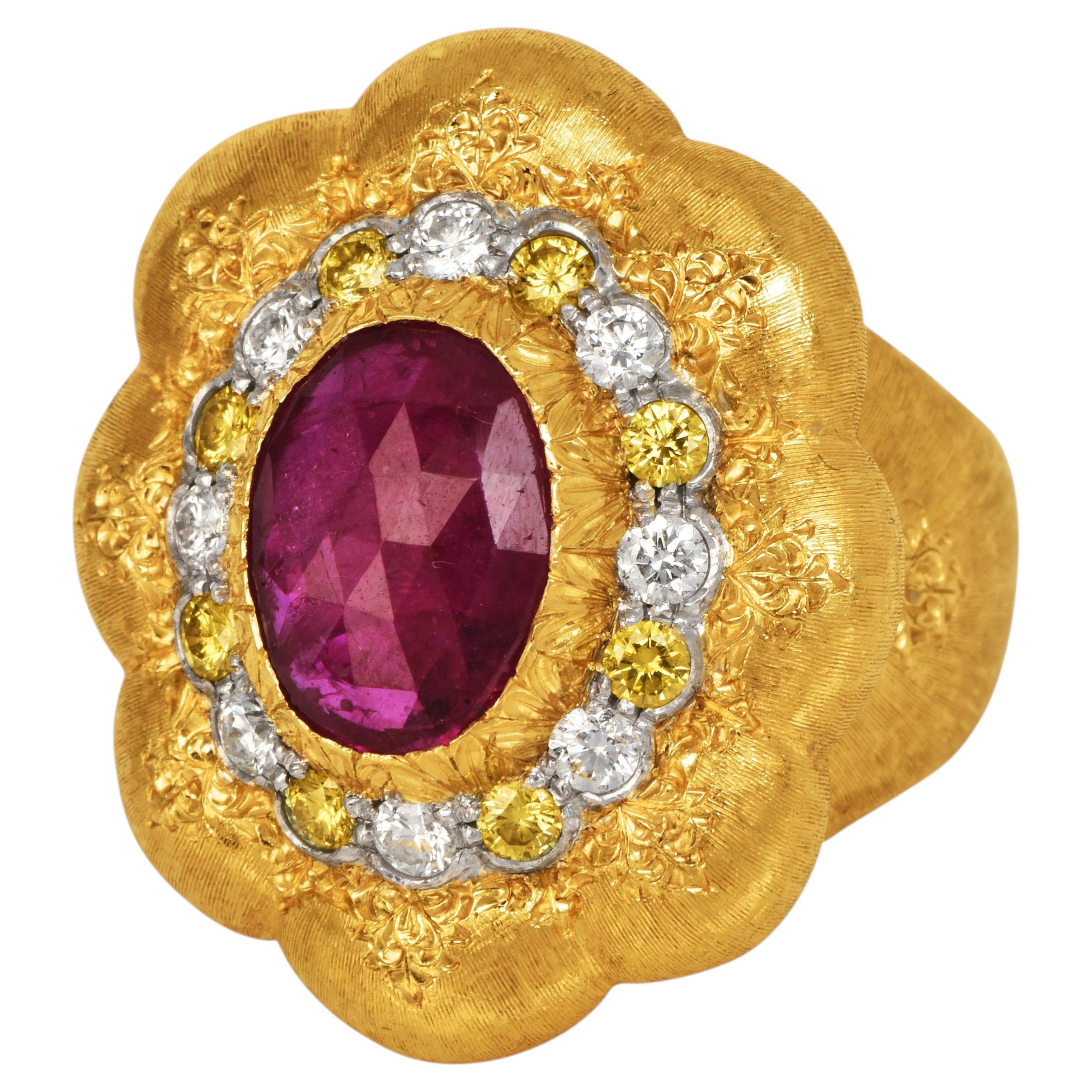 Pre-owned Buccellati Vintage Gia Ruby Diamond 18k Gold Cocktail Ring In Multiple