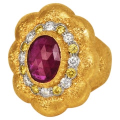 Buccellati Vintage GIA Ruby Diamond 18K Gold Cocktail Ring