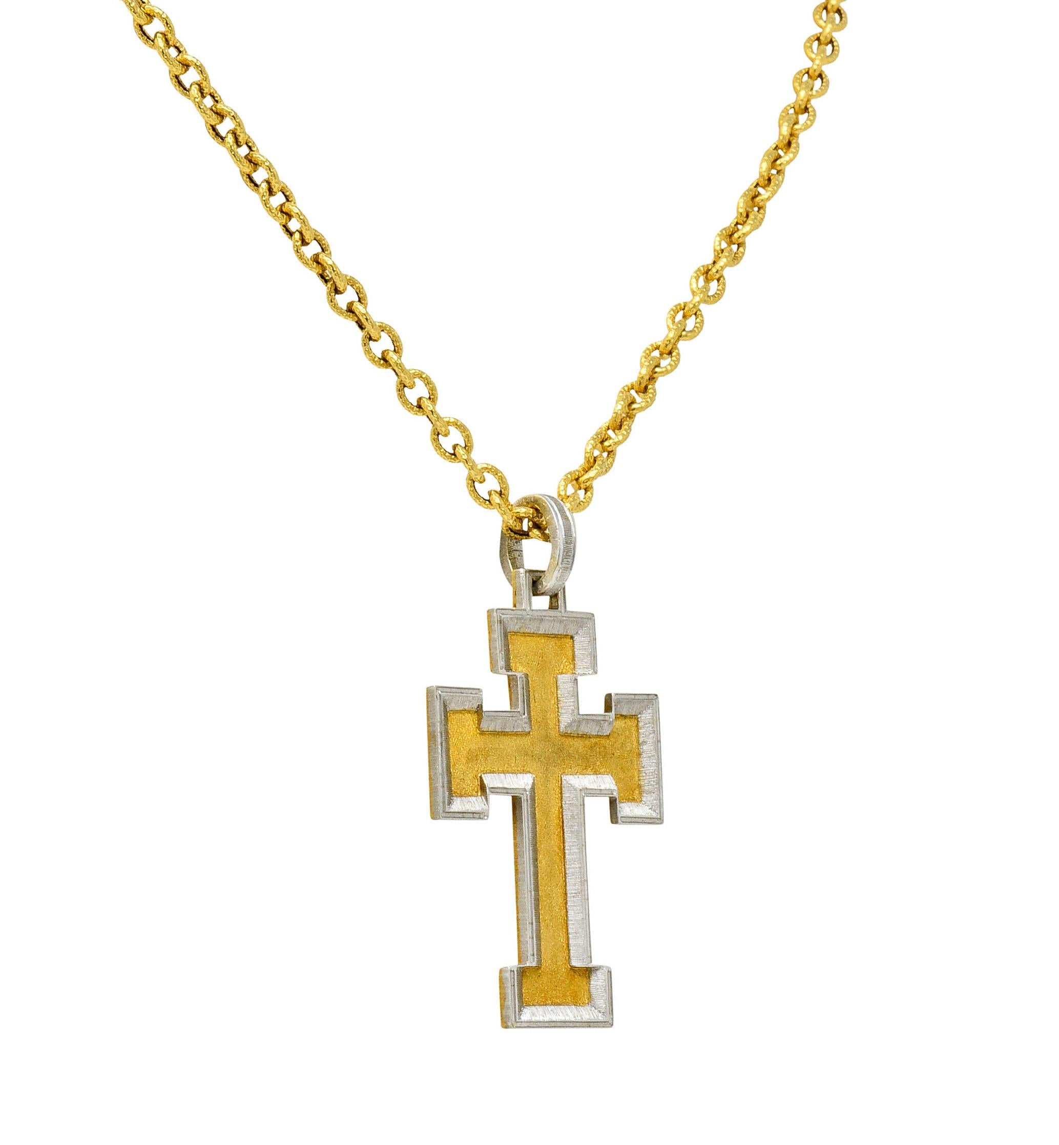 Contemporary Buccellati Vintage Italian Platinum 18 Karat Gold Cross Pendant Necklace