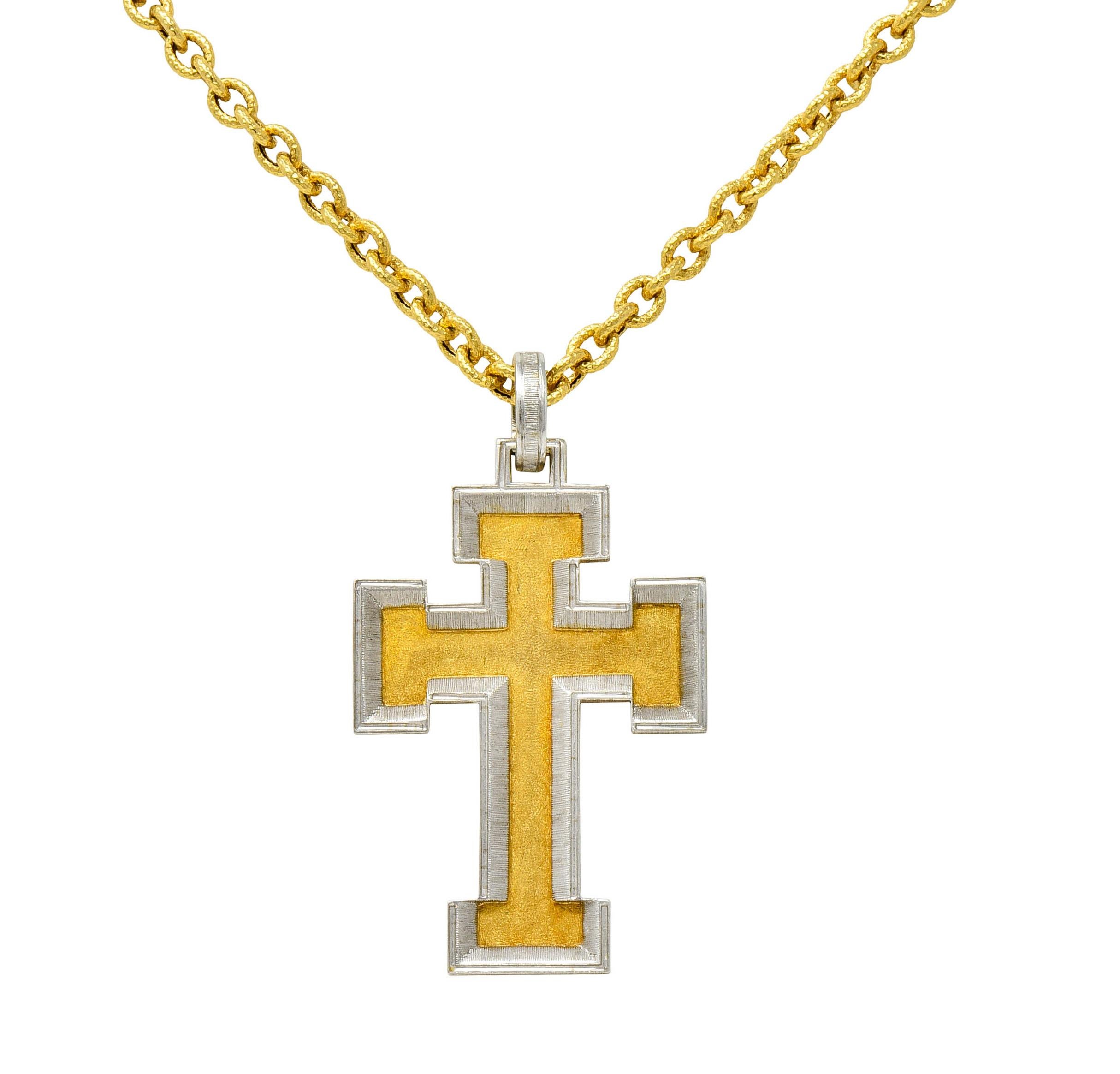 Buccellati Vintage Italian Platinum 18 Karat Gold Cross Pendant Necklace 2