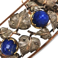 Buccellati Vintage-Armreif aus Silber und 18-karätigem Gelbgold mit Lapislazuli-Rankenmotiv