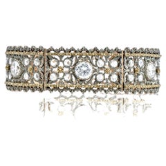 Bracciale vintage Buccellati con diamante grande in oro 18k e argento a forma di fiore A Link