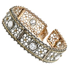 Buccellati Vintage Large Diamond 18k Gold Silver Flower Flex Link Bracelet