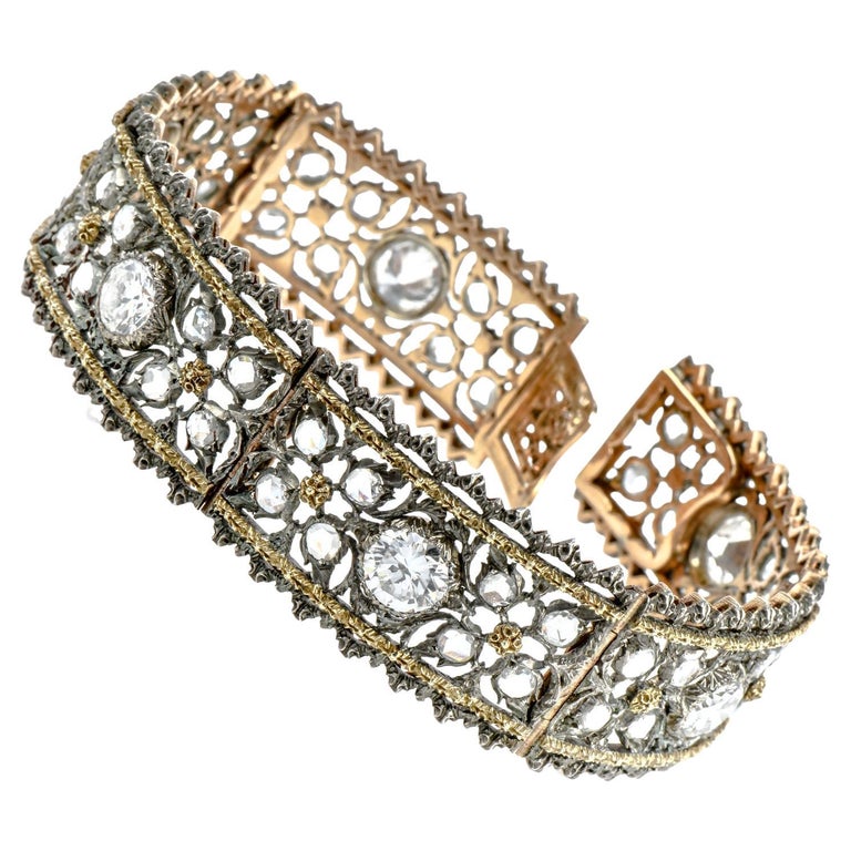 Buccellati Diamond, Gold and Silver Flex-Link Flower Bracelet, 1960