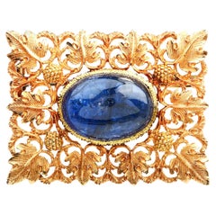 Alfiler Broche Floral Cuadrado Buccellati Vintage Sin Calor Zafiro Azul Oro 18k