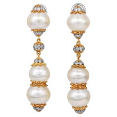 Buccellati - Boucles d'oreilles pendantes vintage avec perles et diamants en 18 carats