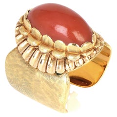 Buccellati Vintage Red Coral 18K Yellow Gold Retro Wide Cuff Cocktail Ring