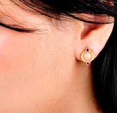 Buccellati Vintage Ruby Stud Clip-On Earrings 18K Gold