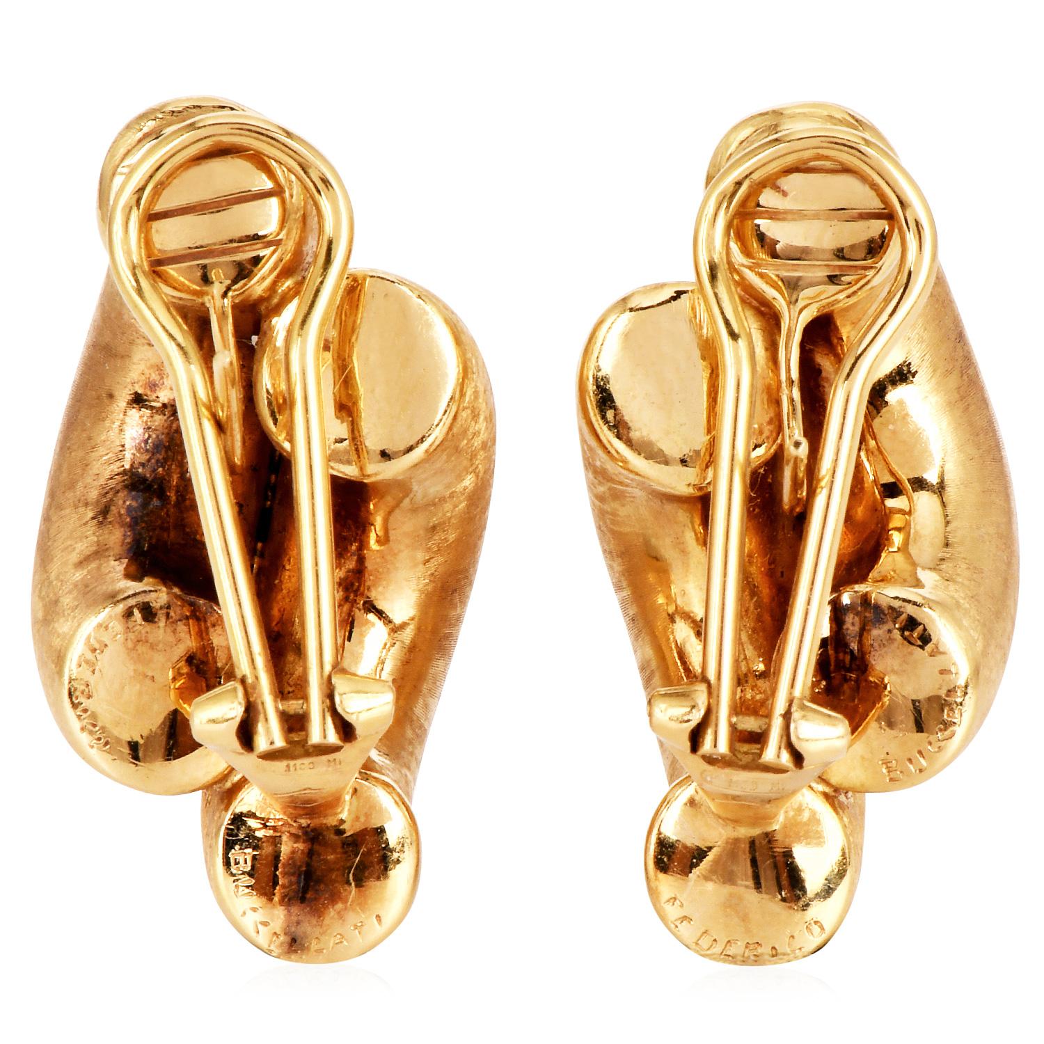Buccellati Vintage San Marco 18k Yellow Gold Clip-on Earrings In Excellent Condition In Miami, FL