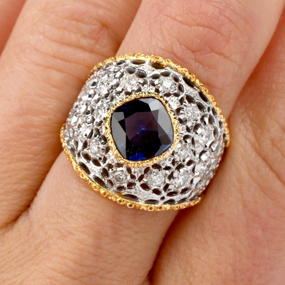 Revival Buccellati Vintage Sapphire Diamond Gold Cocktail Ring