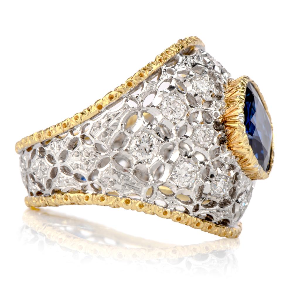 Oval Cut Buccellati Vintage Sapphire Diamond Gold Cocktail Ring