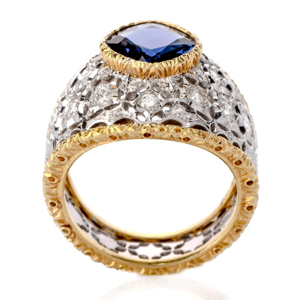 Buccellati Vintage Sapphire Diamond Gold Cocktail Ring In Excellent Condition In Miami, FL