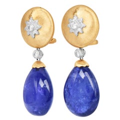 Buccellati Vintage Tanzanite Diamond 18K Gold Clip-On Drop Earrings