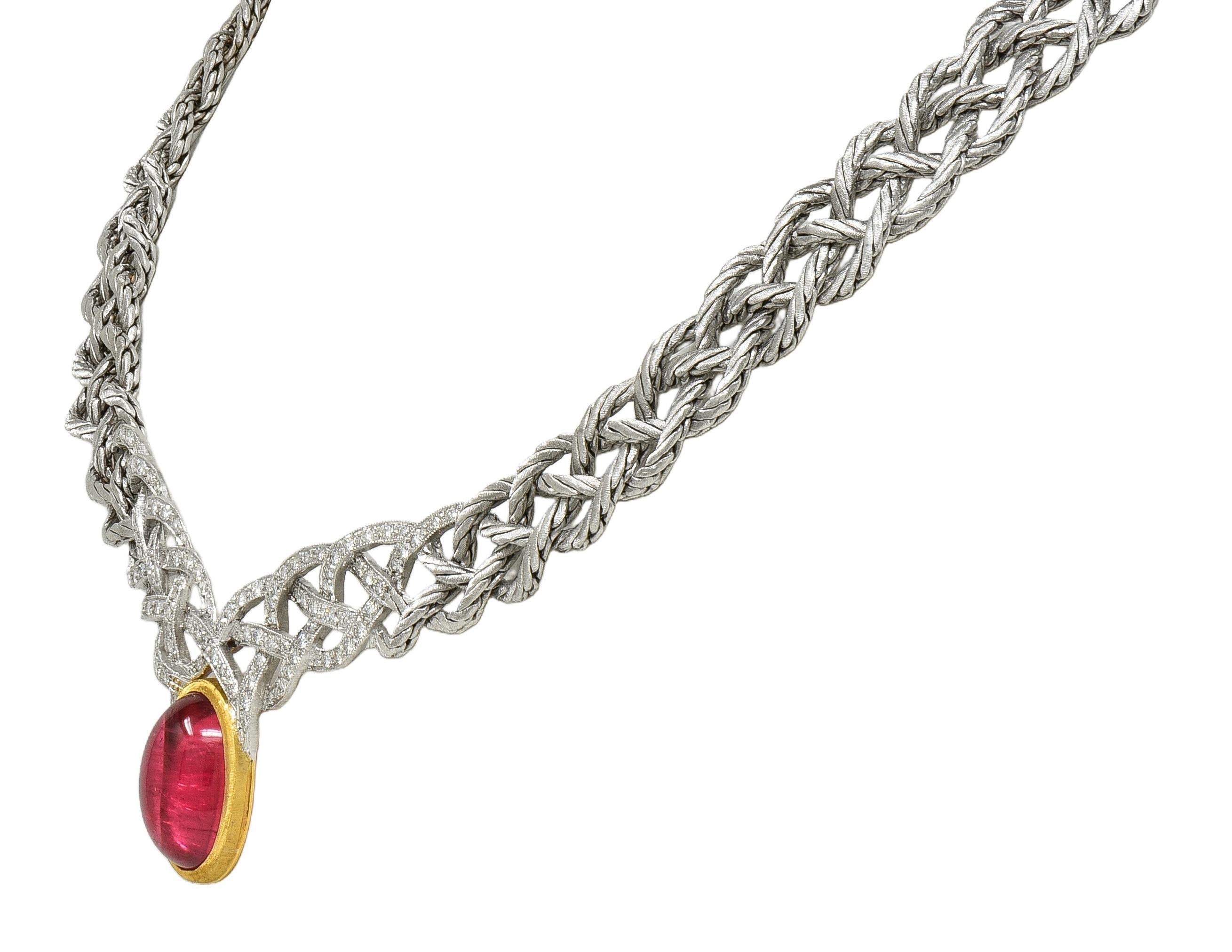 Buccellati Vintage Turmalin Diamant 18 Karat Gold Étoilée Halsband Halskette (Cabochon) im Angebot