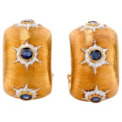 Buccellati Vintage Wide Hoop Sapphire 18 Karat Gold Omega Clip Hoop Earrings