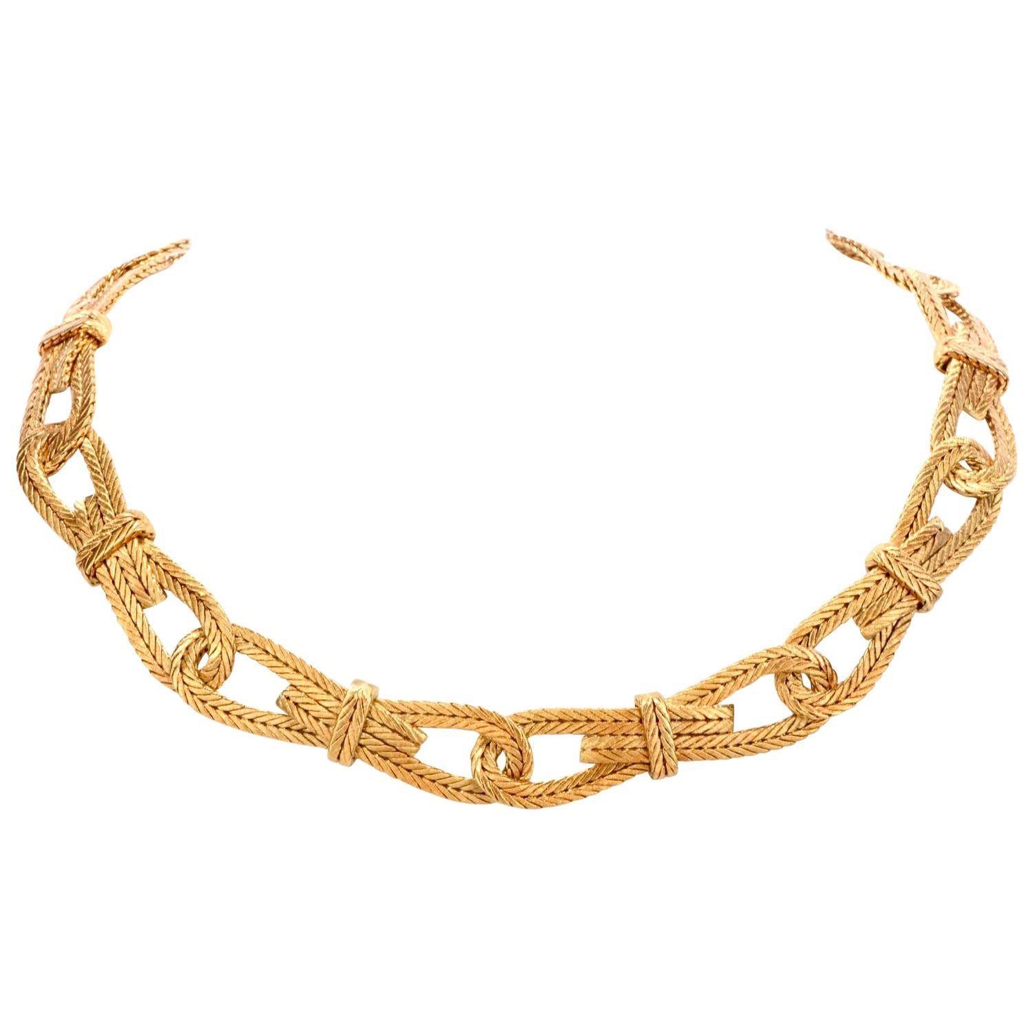 Buccellati Vintage Woven 18 Karat Textured Link Choker Collar Gold Necklace