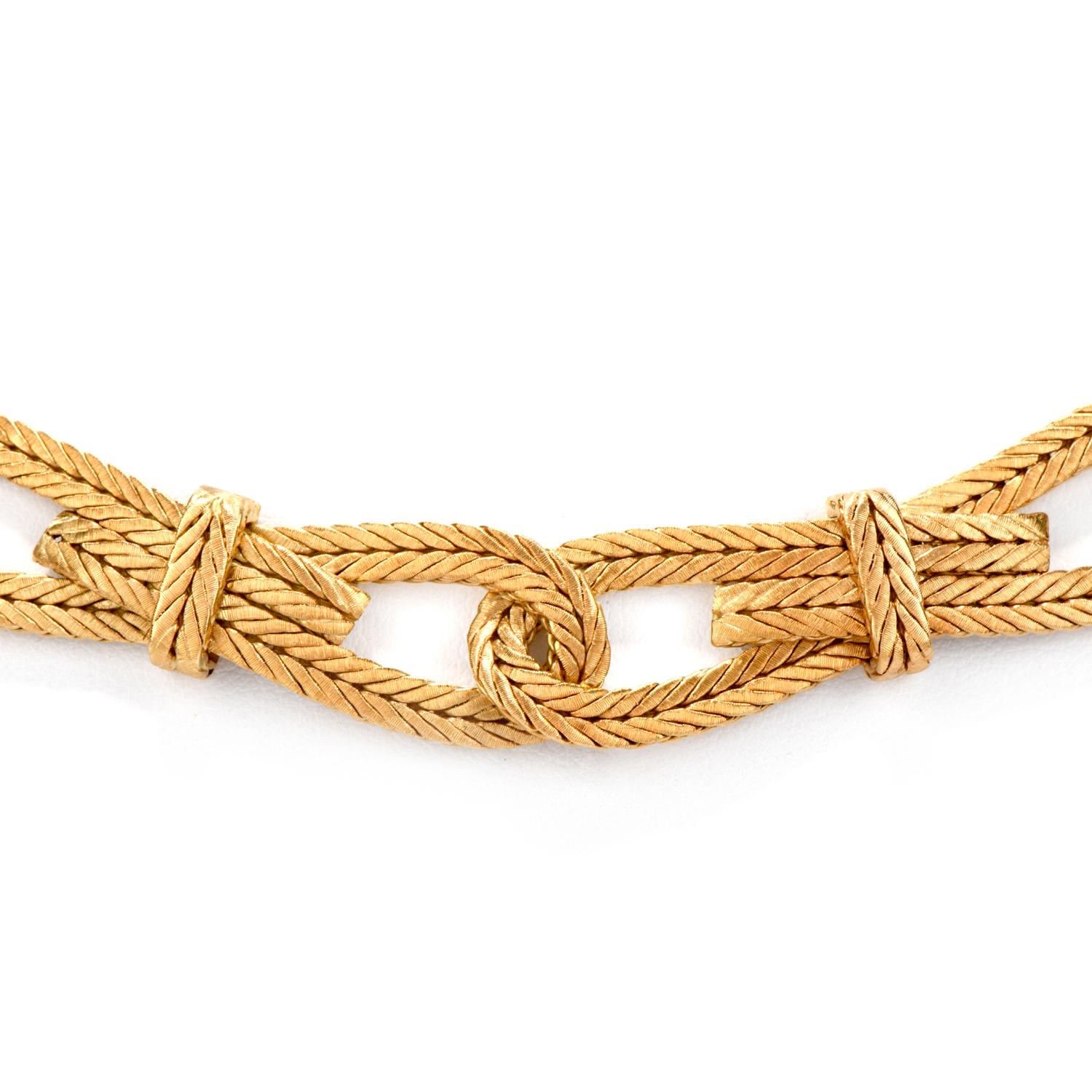 Artisan Buccellati Vintage Woven 18 Karat Textured Link Choker Collar Gold Necklace