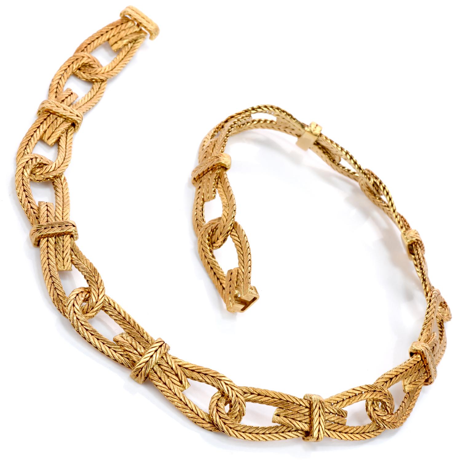 Buccellati Vintage Woven 18 Karat Textured Link Choker Collar Gold Necklace In Excellent Condition In Miami, FL