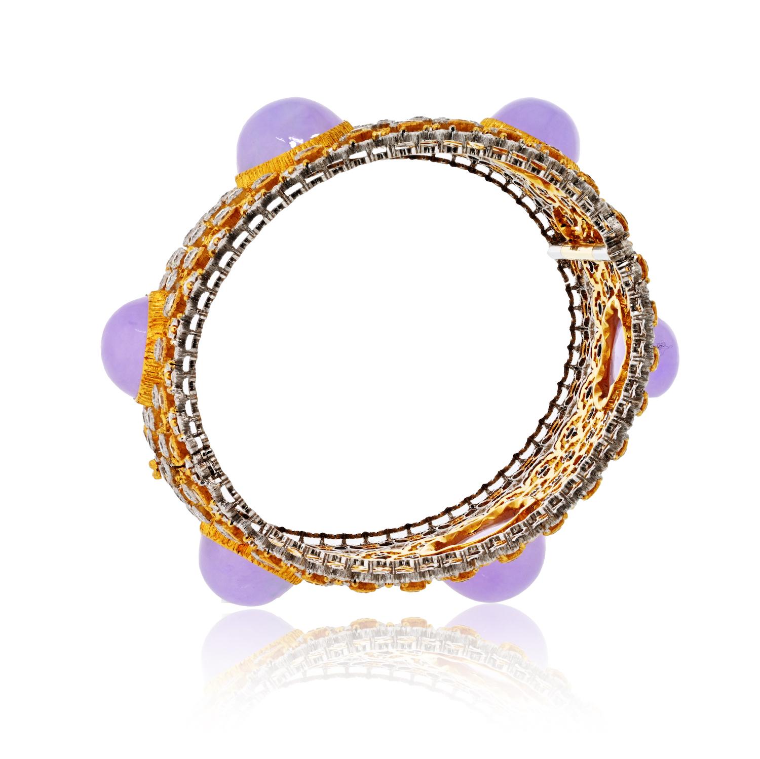 Taglio rotondo Bracciale con diamanti e calcedonio bicolore 18 carati di Buccellati Viscontessa in vendita