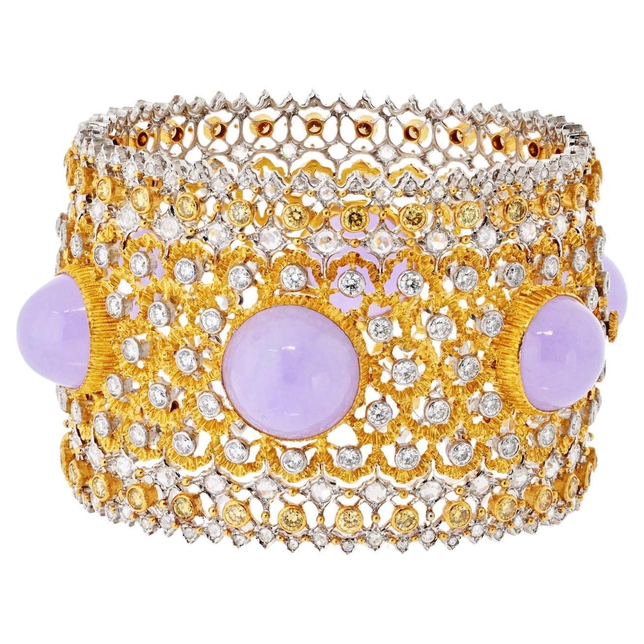 Buccellati Viscontessa 18K Two Tone Diamond And Chalcedony Cuff Bracelet
