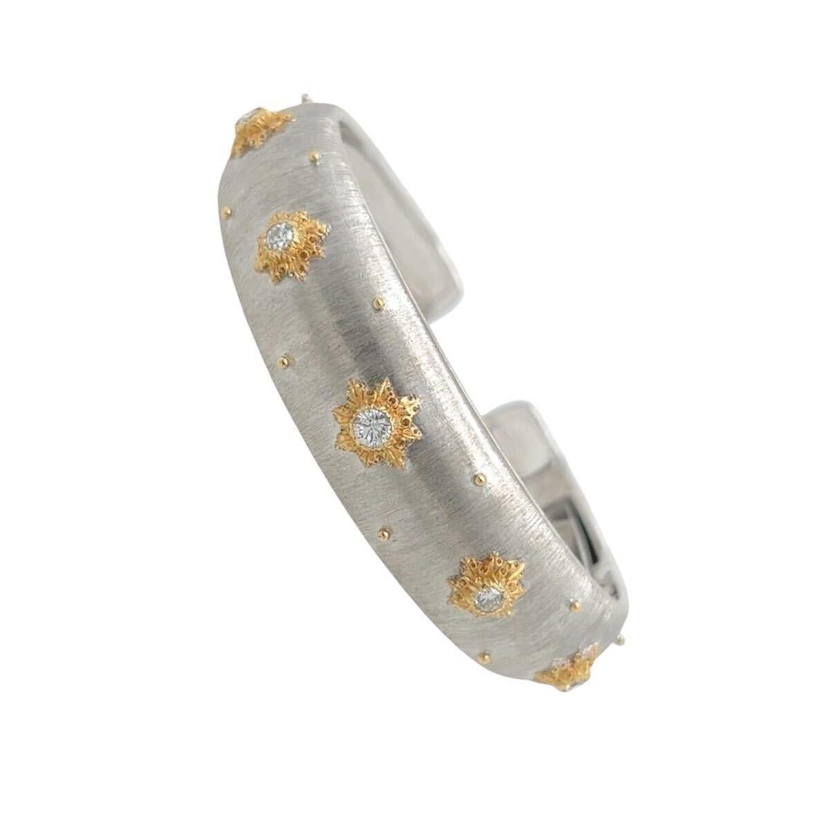 Round Cut BUCCELLATI White and Yellow Gold and Diamond Cuff Bracelet