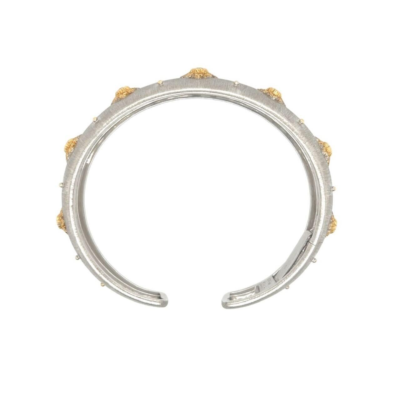 BUCCELLATI White and Yellow Gold and Diamond Cuff Bracelet In Excellent Condition In New York, NY