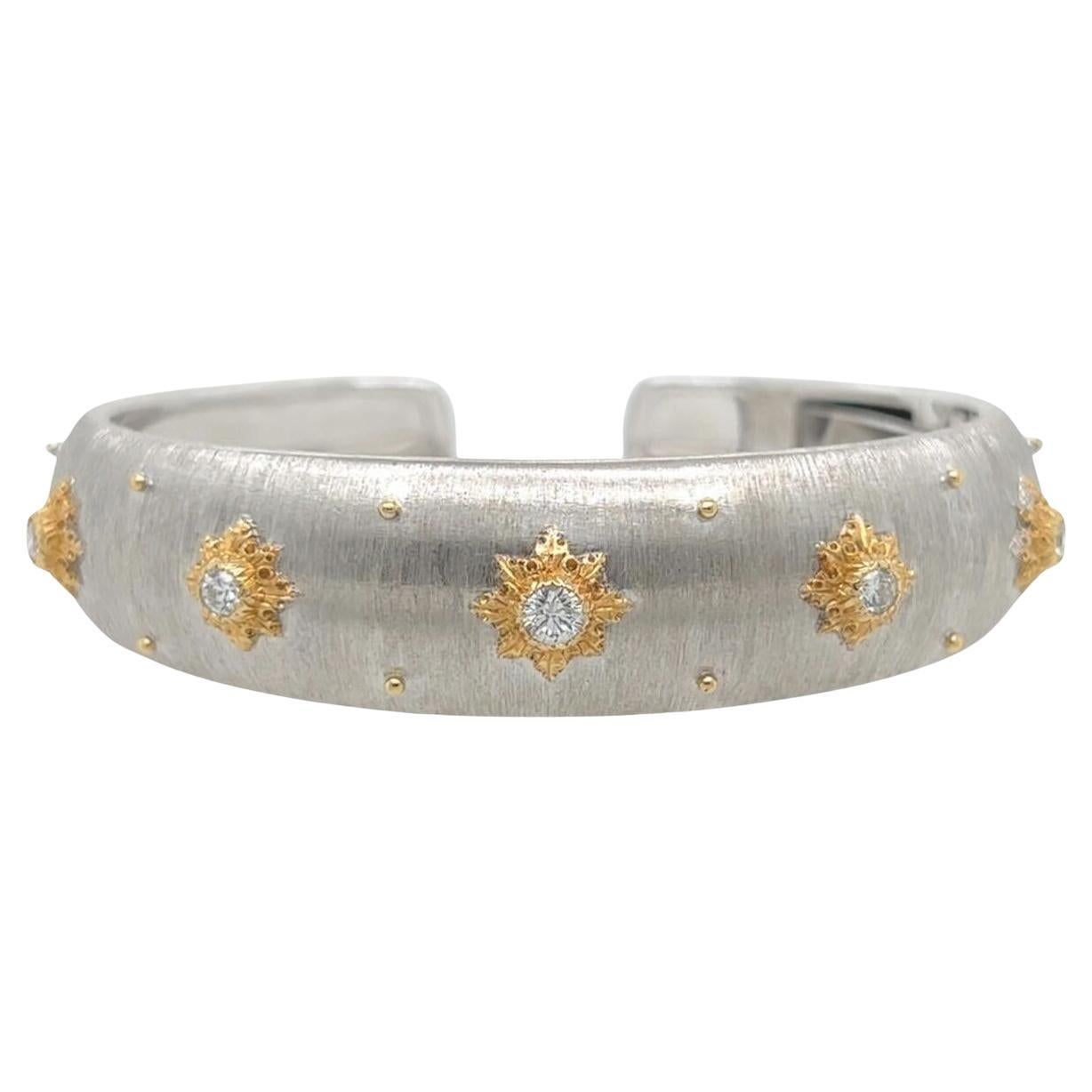 BUCCELLATI White and Yellow Gold and Diamond Cuff Bracelet