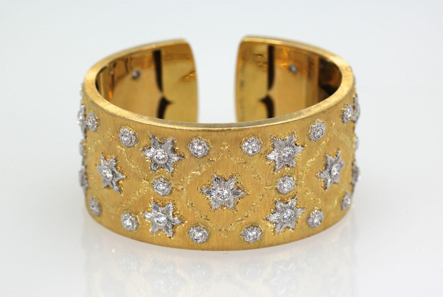 This Buccellati wide full Diamond bracelet is just gorgeous.  This bracelet is made up of Diamond Stars throughout.  There are 43 Diamonds and this bracelet fits a size 6.5 to 8